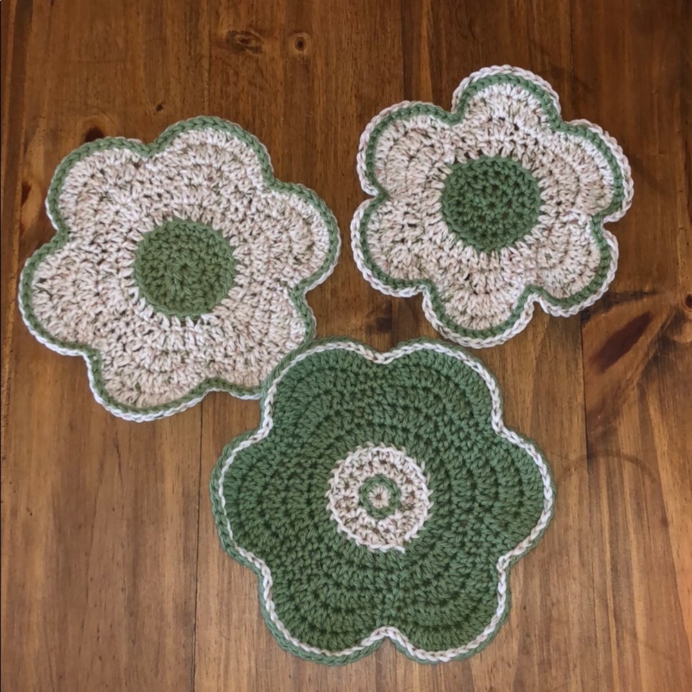 3 Crochet Flower Dish Cloths
